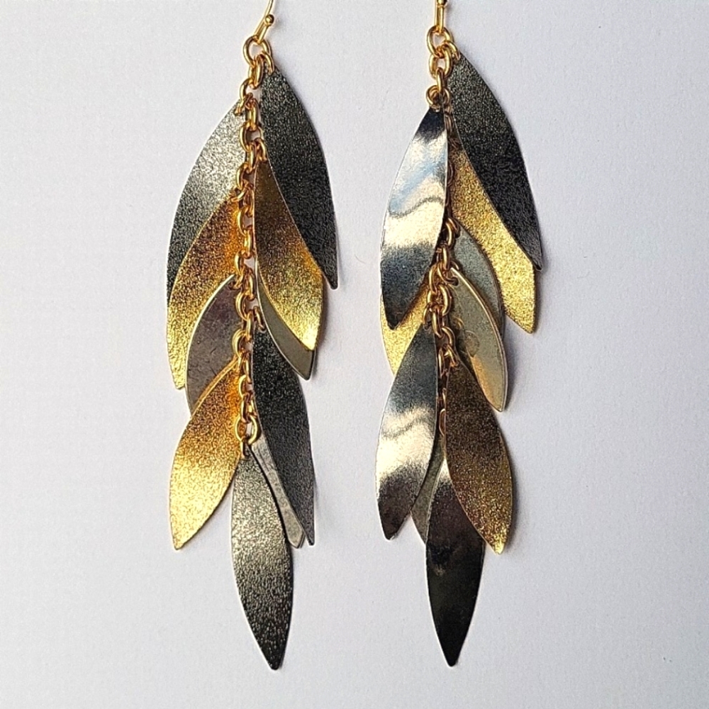 Anthropologie Gold and Silver Leaf Earrings